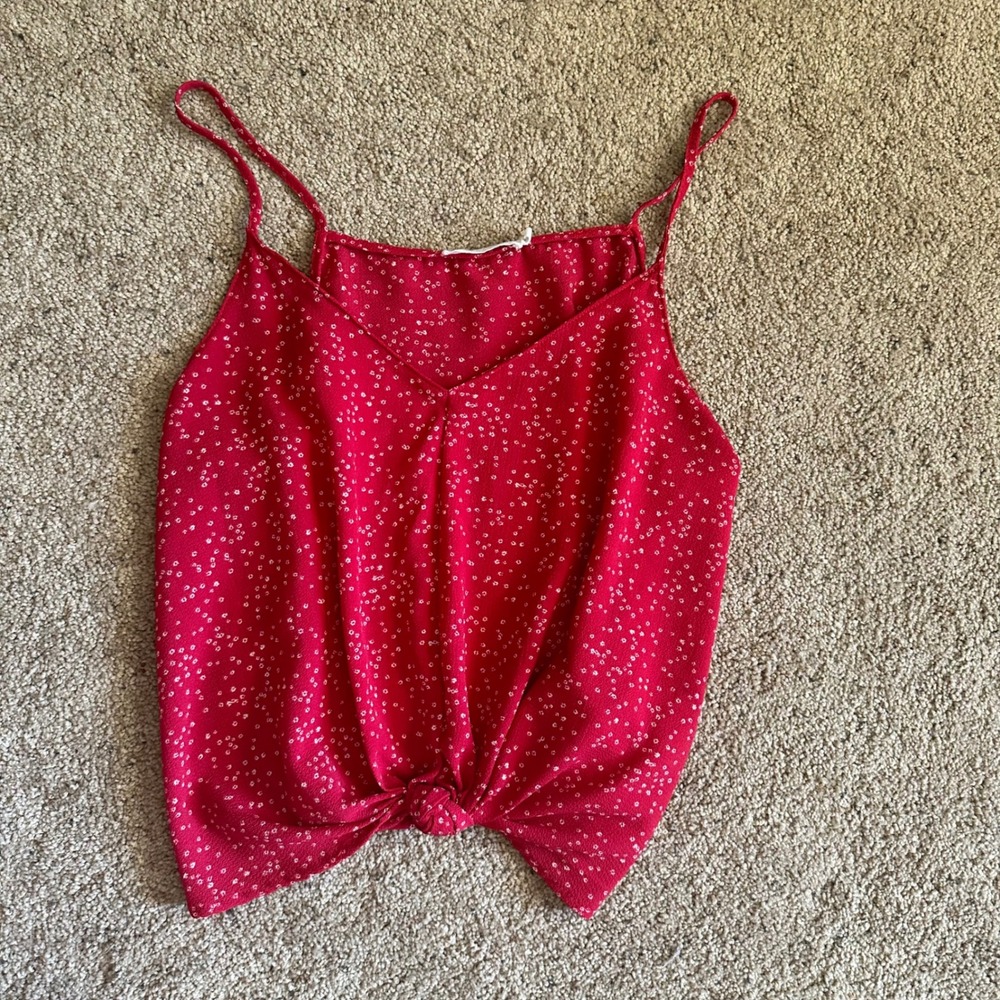 Lush Red Floral Knot Front Cami Spaghetti Strap‎ Top | Size M